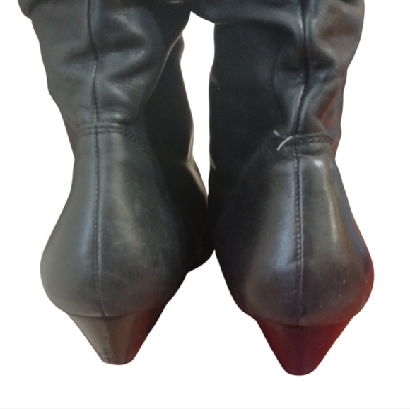 Nine West Tecce Wide Black Leather Knee High Boots Tall Slouch Wedge Boots 7.5 - Picture 7 of 15